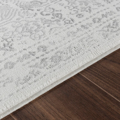 VICKY Round Vintage Traditional Oriental Boho Grey Area Rug 200 x 200 cm