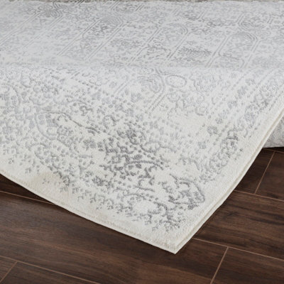 VICKY Round Vintage Traditional Oriental Boho Grey Area Rug 200 x 200 cm