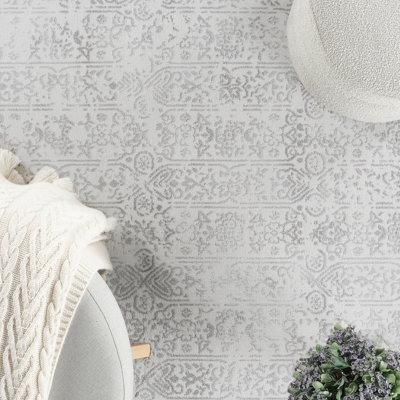 VICKY Round Vintage Traditional Oriental Boho Grey Area Rug 200 x 200 cm