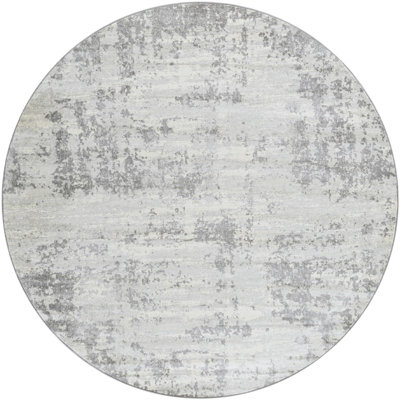 VICTOIRE Round Abstract Modern Marble Grey/Ivory Area Rug 200 x 200 cm