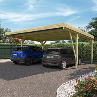 Victor Designer Double Wooden Carport 6 x 5m with Galvanised Concrete-in Feet