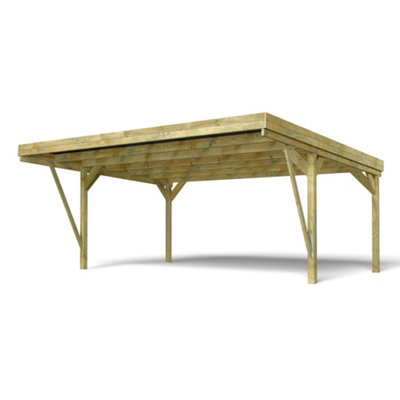 Victor Designer Double Wooden Carport 6 x 5m with Galvanised Concrete-in Feet