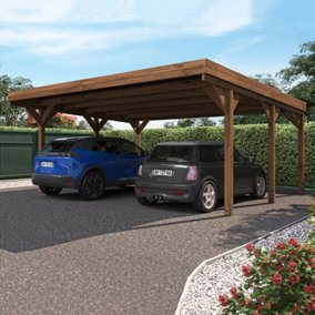 Victor Double Wooden Carport 6m x 5m Opaque Roof with Galvanised Concrete-in Feet