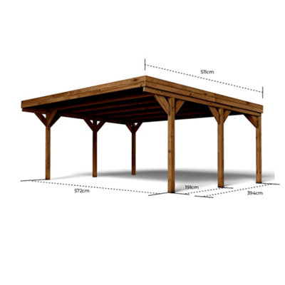 Victor Double Wooden Carport 6m x 5m Opaque Roof with Galvanised Concrete-in Feet - 3