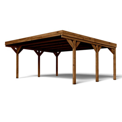 Victor Double Wooden Carport 6m x 5m Opaque Roof with Galvanised Concrete-in Feet - 4