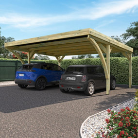 Victor Modern Double Wooden Carport 6 x 5m with Galvanised Concrete-in Feet