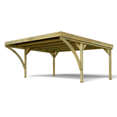 Victor Modern Double Wooden Carport 6 x 5m with Galvanised Concrete-in Feet - 3