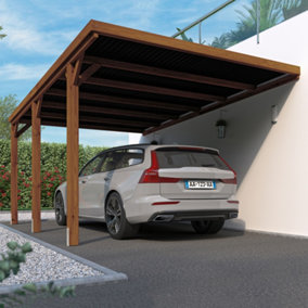Victor Wall Mounted Wooden Carport 3m x 5m Opaque Roof with Galvanised Concrete-in Feet
