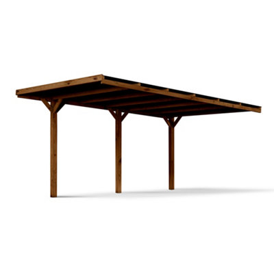 Victor Wall Mounted Wooden Carport 3m x 5m Opaque Roof with Galvanised Concrete-in Feet