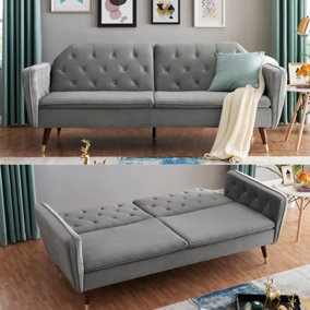 Victoria 3 Seater Velvet Click Clack Sofa Bed  - Grey