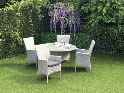 Victoria 4 Seater Round Dining Set Weave Rattan Outdoor Garden