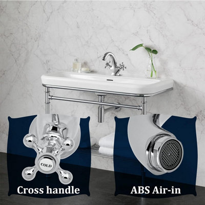 Victoria Bathroom Sink Tap for Basin Dual Cross Lever Chrome Brass Swan Neck Bathroom Tap Mixer