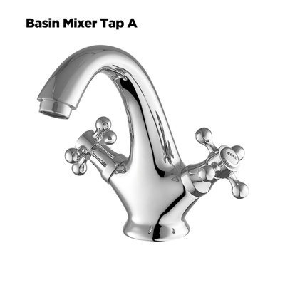 Victoria Bathroom Sink Tap for Basin Dual Cross Lever Chrome Brass Swan Neck Bathroom Tap Mixer