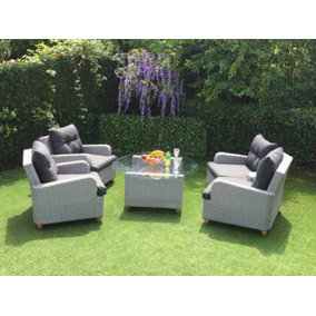 Victoria Coffee Set - Weave Rattan - Outdoor Garden Furniture - Table & Chairs - Grey