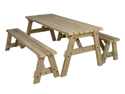 Victoria Picnic Table Benches Set (7ft, Natural finish) | DIY at B&Q