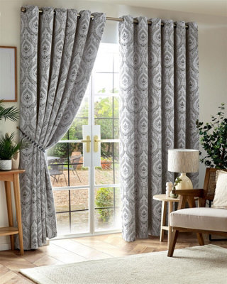 Victoria Room Darkening Ring Top Curtains 168cm x 137cm Silver