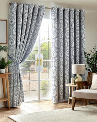 Victoria Room Darkening Ring Top Curtains 229cm x 229cm Blue