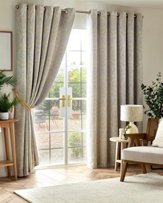 Victoria Room Darkening Ring Top Curtains 229cm x 274cm Ochre