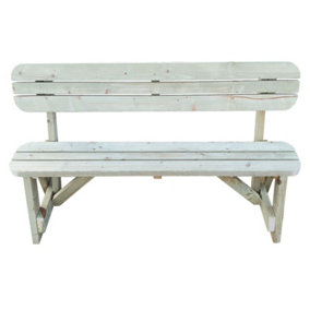 Victoria Rounded Garden Fence Bench with Back-rest (2ft, Natural finish)