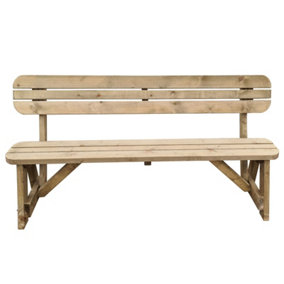 Victoria Rounded Garden Fence Bench with Back-rest (2ft, Rustic brown finish)