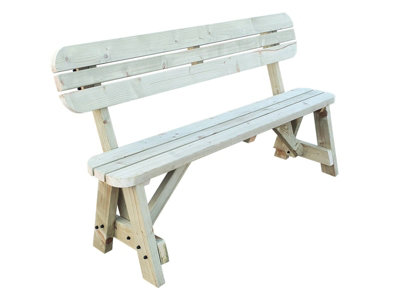 Victoria Rounded Garden Fence Bench with Back-rest (6ft, Natural finish)