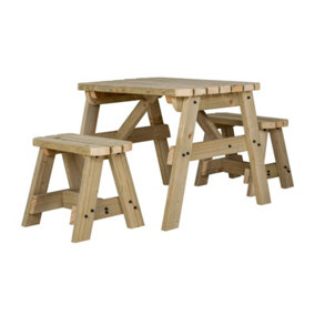 Victoria Rounded Space Saving Picnic Table Benches Set (3ft, Natural finish)