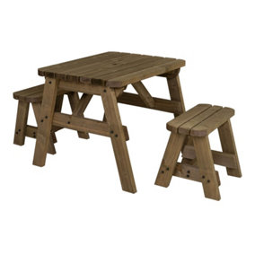 Victoria Rounded Space Saving Picnic Table Benches Set (3ft, Rustic brown)