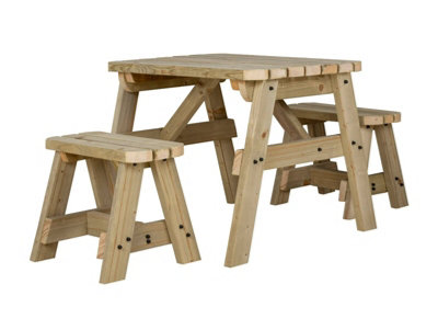 Victoria Rounded Space Saving Picnic Table Benches Set (4ft, Natural finish)