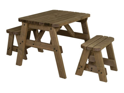 Victoria Rounded Space Saving Picnic Table Benches Set (4ft, Rustic brown)