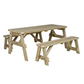 Victoria Rounded Space Saving Picnic Table Benches Set (5ft, Natural finish)
