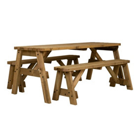 Victoria Rounded Space Saving Picnic Table Benches Set (5ft, Rustic brown)