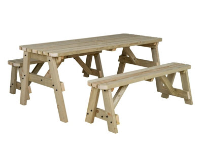 Victoria Rounded Space Saving Picnic Table Benches Set (6ft, Natural finish)