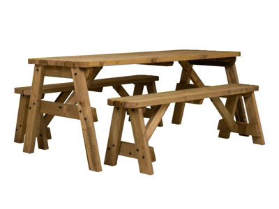 Victoria Rounded Space Saving Picnic Table Benches Set (6ft, Rustic brown)