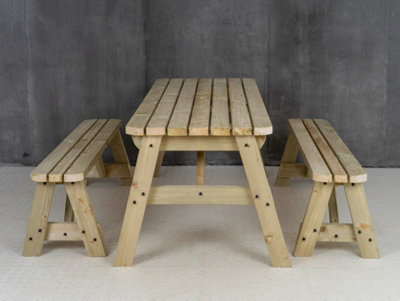 Victoria Rounded Space Saving Picnic Table Benches Set (7ft, Natural finish)