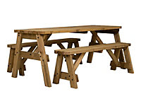 Victoria Rounded Space Saving Picnic Table Benches Set (8ft, Rustic brown)