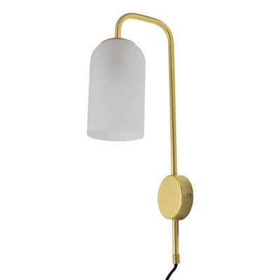Victoria - Satin Brass Plug in Wall Light with Frosted Glass Shade