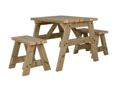 Victoria Space Saving Picnic Table Benches Set (3ft, Natural finish)