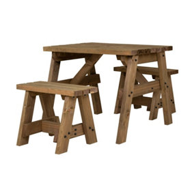 Victoria Space Saving Picnic Table Benches Set (3ft, Rustic brown)