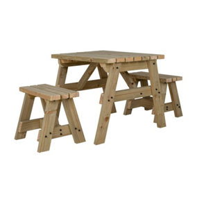 Victoria Space Saving Picnic Table Benches Set (4ft, Natural finish)