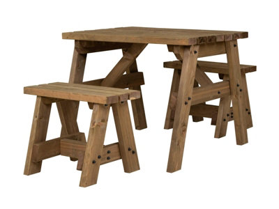 Victoria Space Saving Picnic Table Benches Set (4ft, Rustic brown)