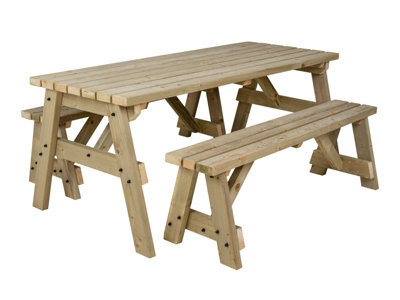 Victoria Space Saving Picnic Table Benches Set (5ft, Natural finish)