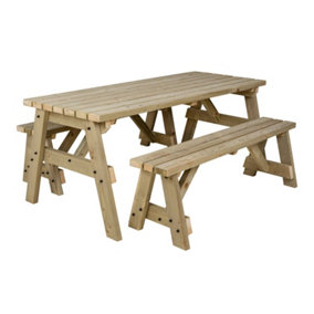 Victoria Space Saving Picnic Table Benches Set (5ft, Natural finish)