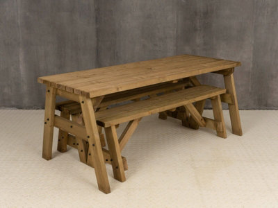 Victoria Space Saving Picnic Table Benches Set (6ft, Rustic brown)