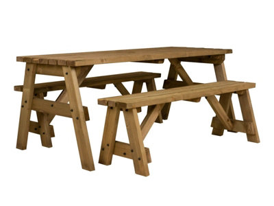 Victoria Space Saving Picnic Table Benches Set (7ft, Rustic brown)