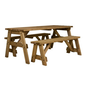 Victoria Space Saving Picnic Table Benches Set (7ft, Rustic brown)