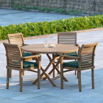 Victoria Teak Garden Outdoor Dining Table & 4 Seat Chair Set - With ...