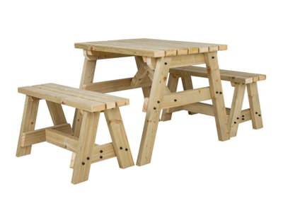 Victoria wooden picnic bench and table set, outdoor dining set (3ft, Natural finish)