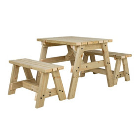 Victoria wooden picnic bench and table set, outdoor dining set (3ft, Natural finish)