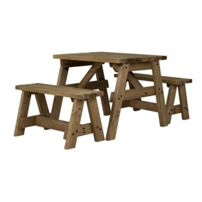 Victoria wooden picnic bench and table set, outdoor dining set (3ft, Rustic brown)