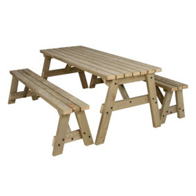 Victoria wooden picnic bench and table set, outdoor dining set (5ft, Natural finish)